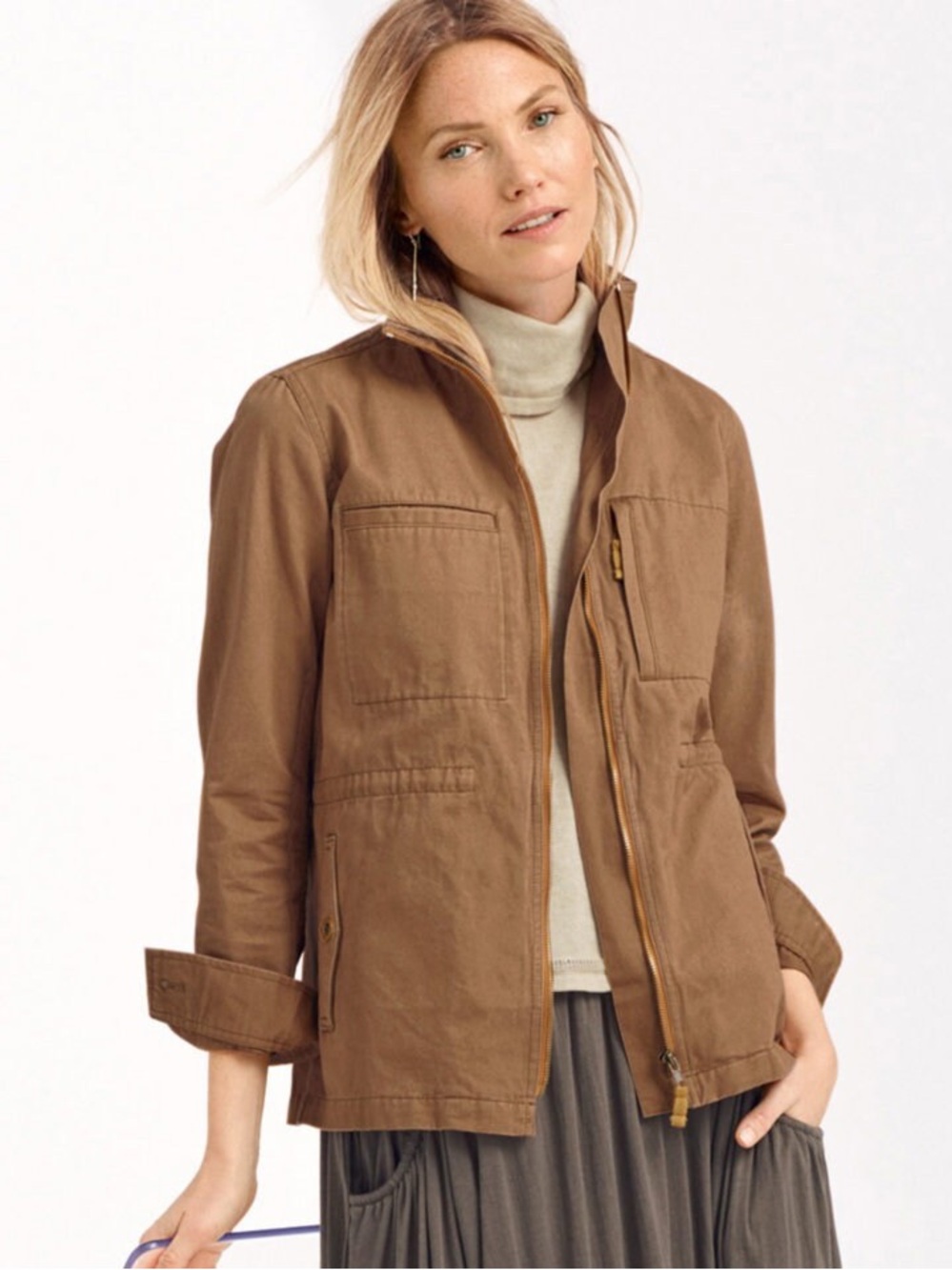 Garnet Hill Organic Cotton Cargo Jacket • Size Unmarked • Fall Outerwear
